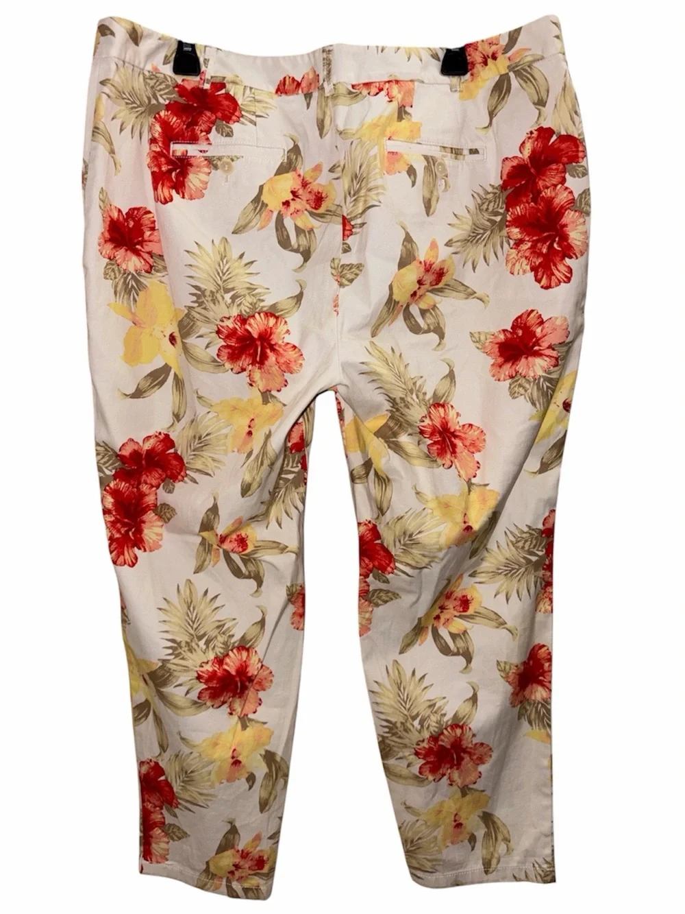Talbots Floral Weekend Chino 16WP Cream with Red and Yellow Hibiscus *CALLOUT